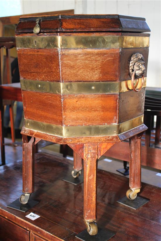 George III and later octagonal brass bound mahogany cellaret, W.1ft 6in.(-)